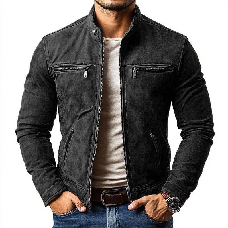Herren - Jacke - Wildleder - Klassisch schlank mit Reißverschluss -  Stehkragen und mehreren praktischen Taschen