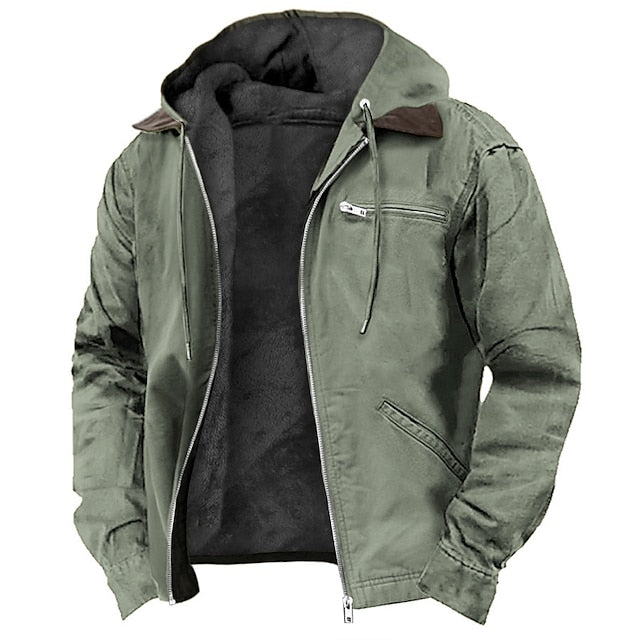 Herren - Sherpa-Fleecejacke mit Kapuze - Baumwollmaterial - Zip-Up Arbeitsjacke für Komfort und Wärme