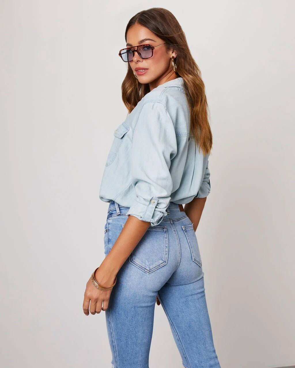 Damen - Hemd mit lockerer Passform - Denim - Lässiger Stil & Bequemer Komfort - Ideal für Alltag und Freizeit