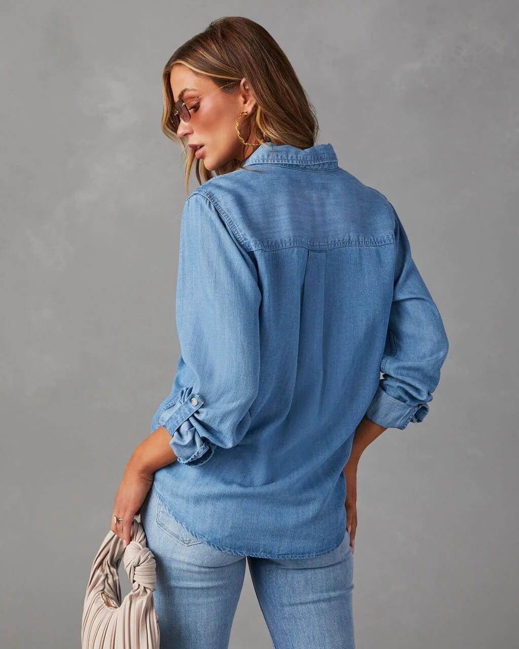 Damen - Hemd mit lockerer Passform - Denim - Lässiger Stil & Bequemer Komfort - Ideal für Alltag und Freizeit