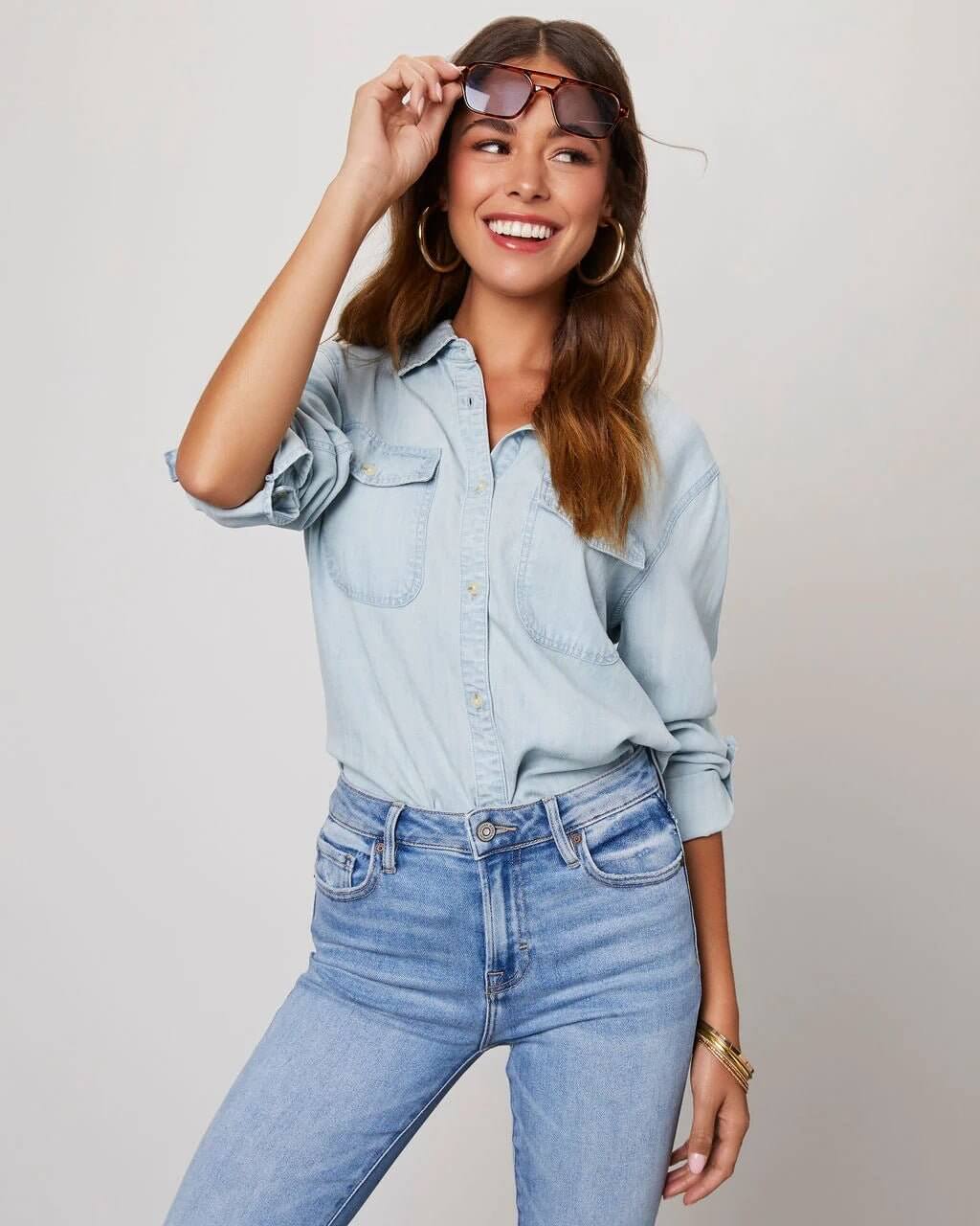 Damen - Hemd mit lockerer Passform - Denim - Lässiger Stil & Bequemer Komfort - Ideal für Alltag und Freizeit