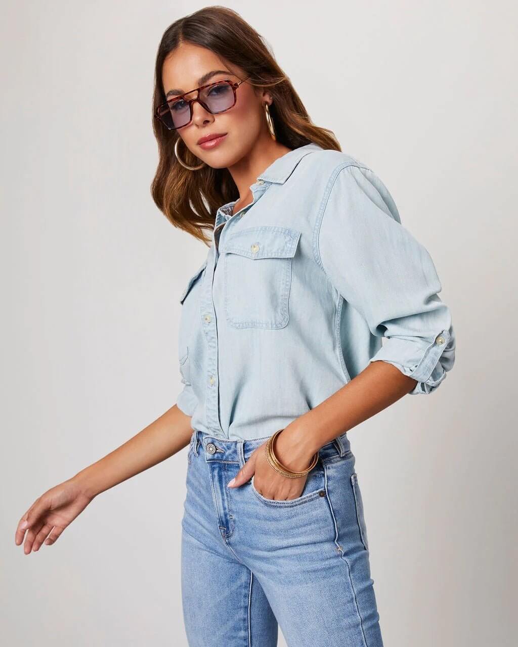 Damen - Hemd mit lockerer Passform - Denim - Lässiger Stil & Bequemer Komfort - Ideal für Alltag und Freizeit