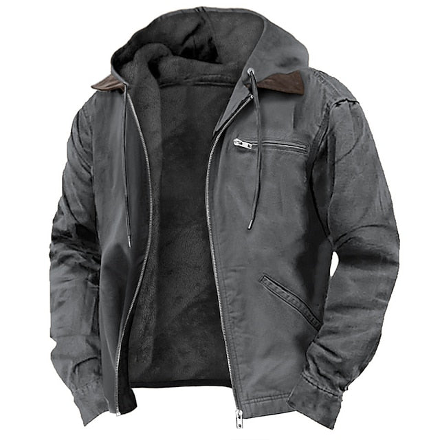 Herren - Sherpa-Fleecejacke mit Kapuze - Baumwollmaterial - Zip-Up Arbeitsjacke für Komfort und Wärme