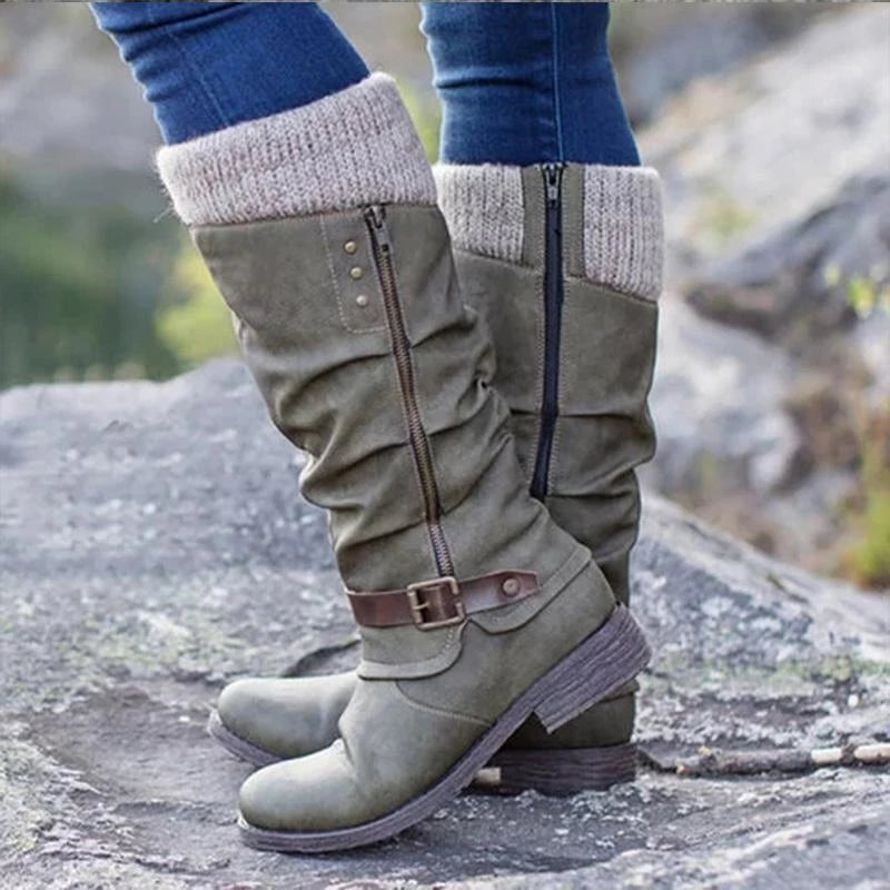 Damen - Bequeme Stiefel - flachem Absatz - Stylisches Design für den ganzen Tag