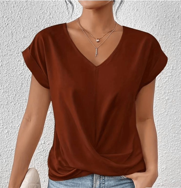Damen - Bauchfreies Top - V-Ausschnitt - Atmungsaktiven Materialie - Bequemer Stil für lässige Outfits