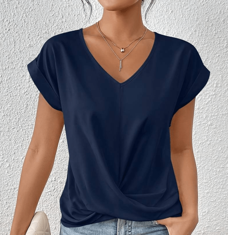 Damen - Bauchfreies Top - V-Ausschnitt - Atmungsaktiven Materialie - Bequemer Stil für lässige Outfits