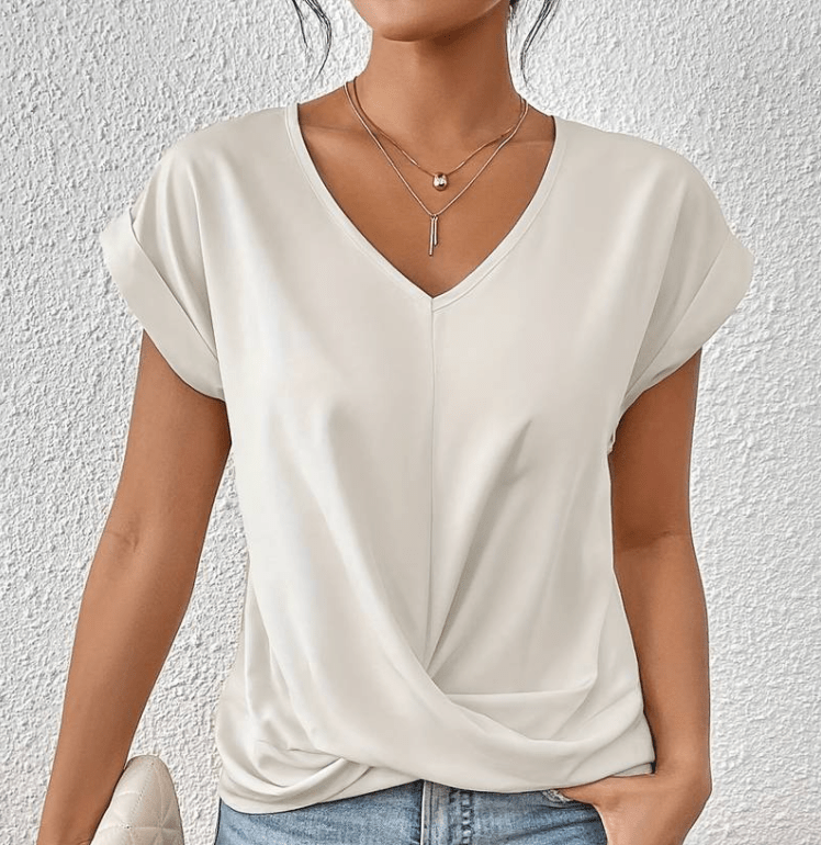 Damen - Bauchfreies Top - V-Ausschnitt - Atmungsaktiven Materialie - Bequemer Stil für lässige Outfits