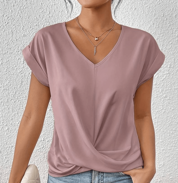 Damen - Bauchfreies Top - V-Ausschnitt - Atmungsaktiven Materialie - Bequemer Stil für lässige Outfits