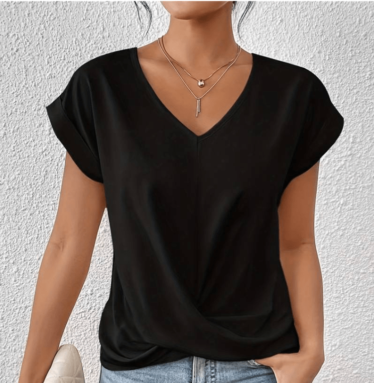 Damen - Bauchfreies Top - V-Ausschnitt - Atmungsaktiven Materialie - Bequemer Stil für lässige Outfits