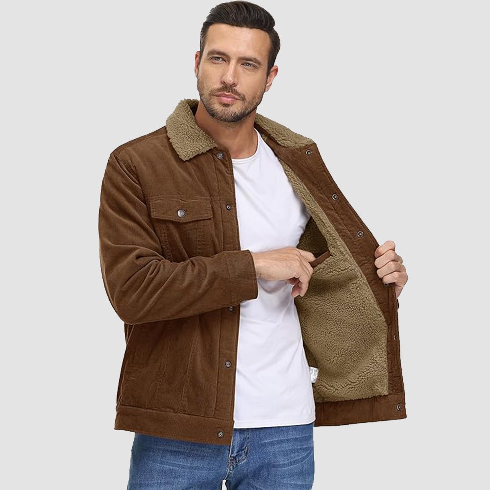 Herren - Cordjacke -  Baumwolle - Sherpa-Futter für den Winter - Gemütliche und warme Oberbekleidung