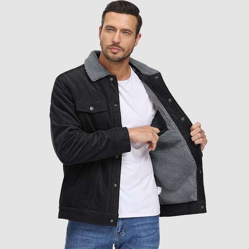Herren - Cordjacke -  Baumwolle - Sherpa-Futter für den Winter - Gemütliche und warme Oberbekleidung