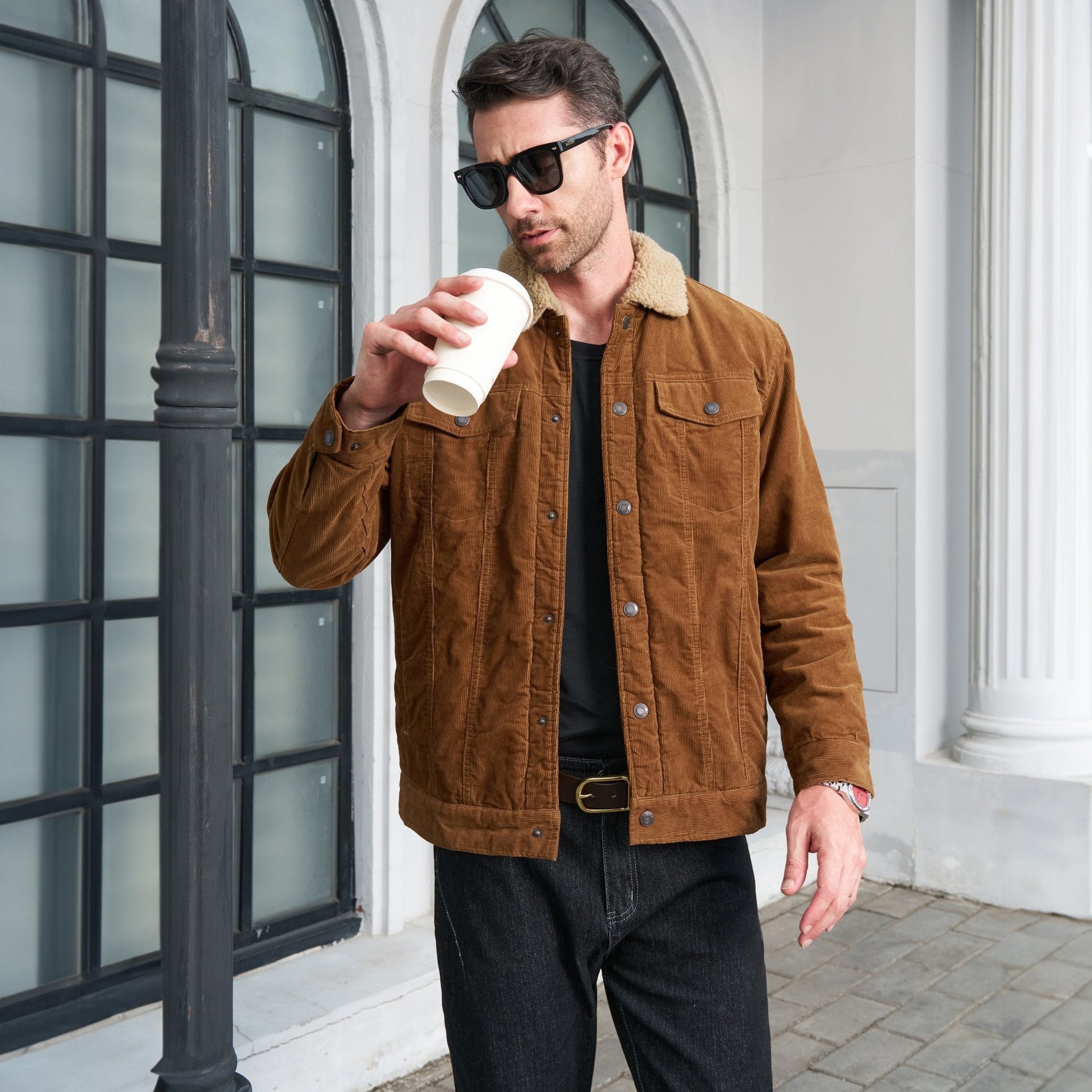 Herren - Cordjacke -  Baumwolle - Sherpa-Futter für den Winter - Gemütliche und warme Oberbekleidung
