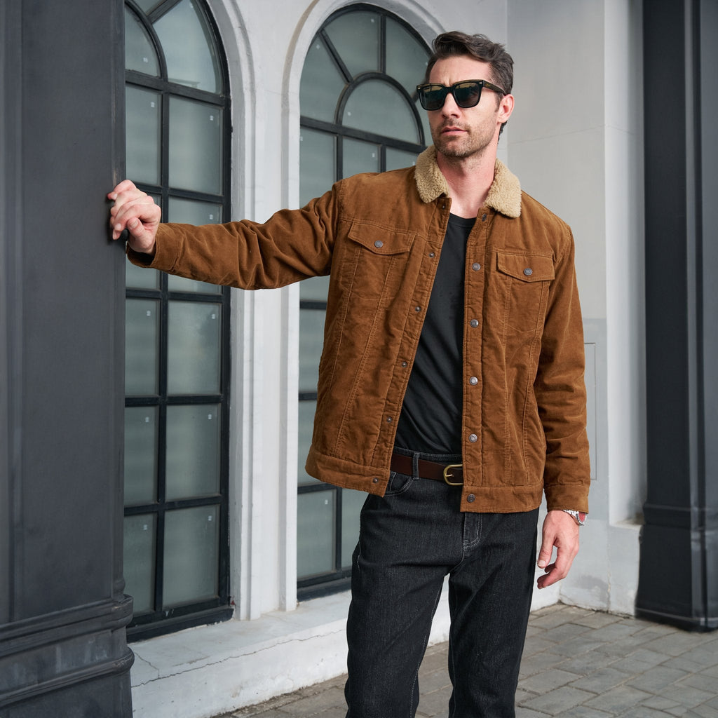 Herren - Cordjacke -  Baumwolle - Sherpa-Futter für den Winter - Gemütliche und warme Oberbekleidung