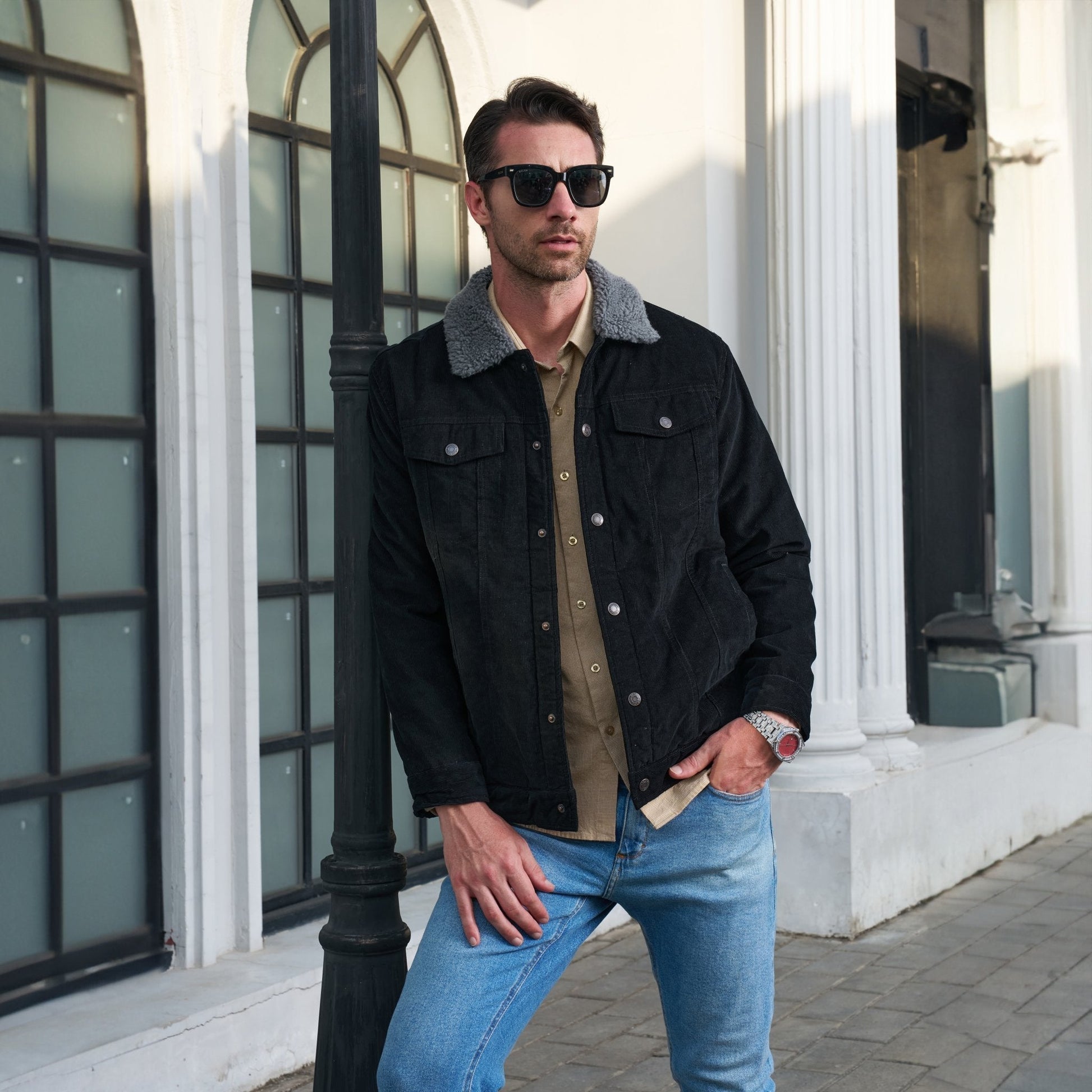 Herren - Cordjacke -  Baumwolle - Sherpa-Futter für den Winter - Gemütliche und warme Oberbekleidung