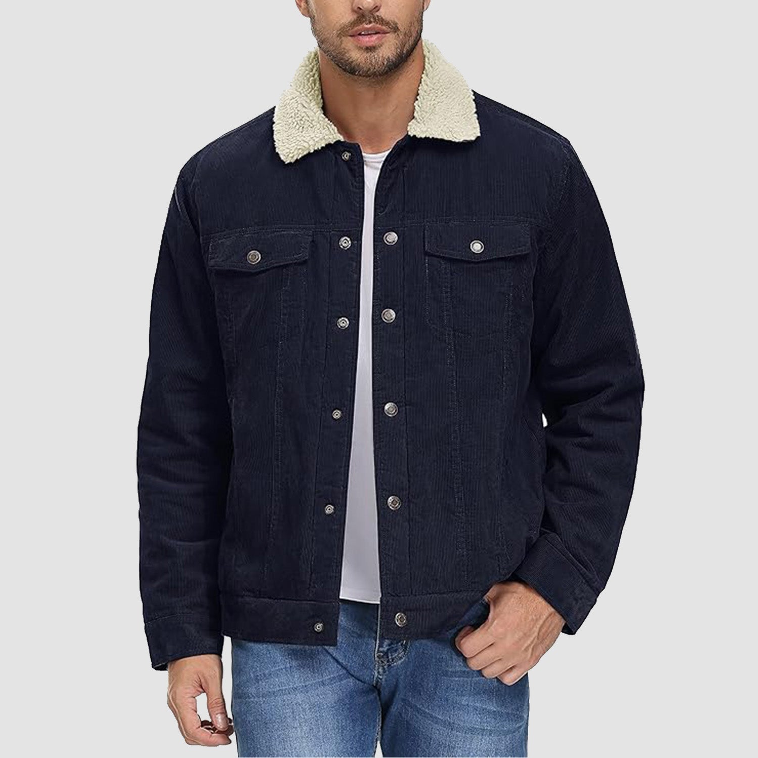 Herren - Cordjacke -  Baumwolle - Sherpa-Futter für den Winter - Gemütliche und warme Oberbekleidung