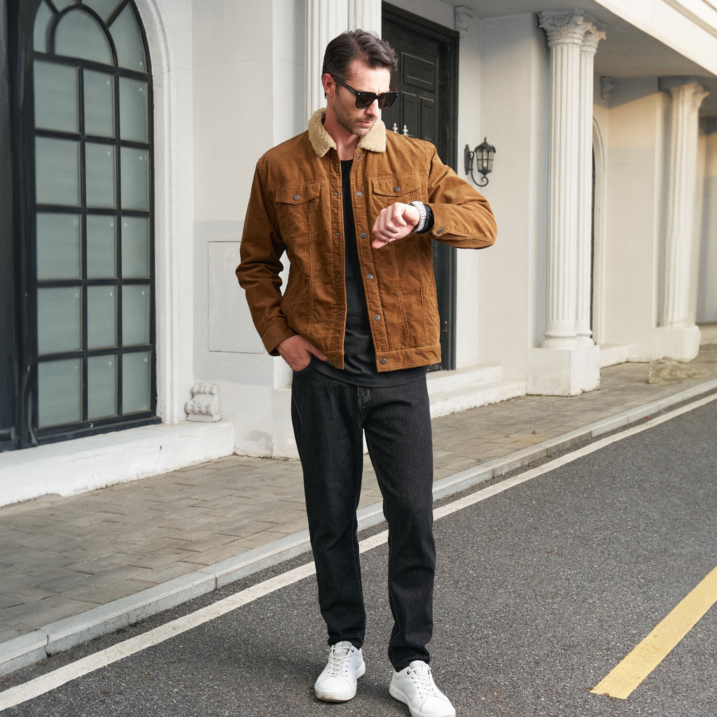 Herren - Cordjacke -  Baumwolle - Sherpa-Futter für den Winter - Gemütliche und warme Oberbekleidung
