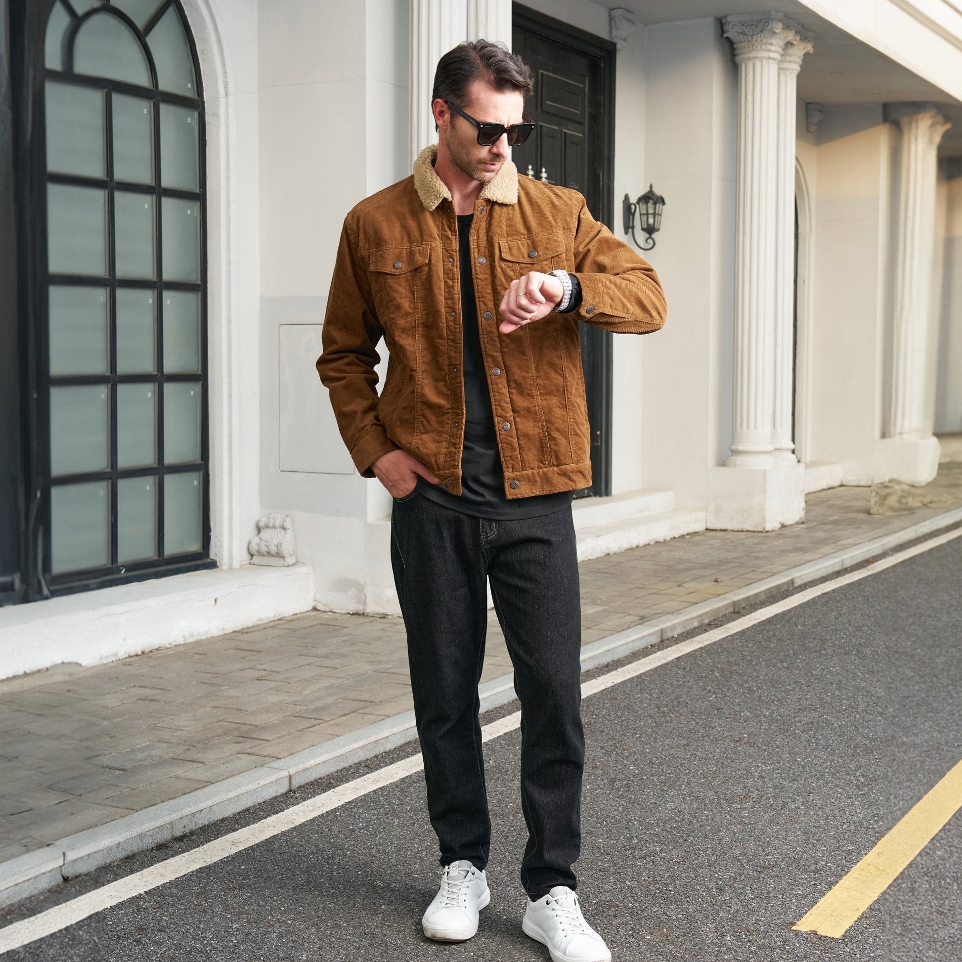 Herren - Cordjacke -  Baumwolle - Sherpa-Futter für den Winter - Gemütliche und warme Oberbekleidung