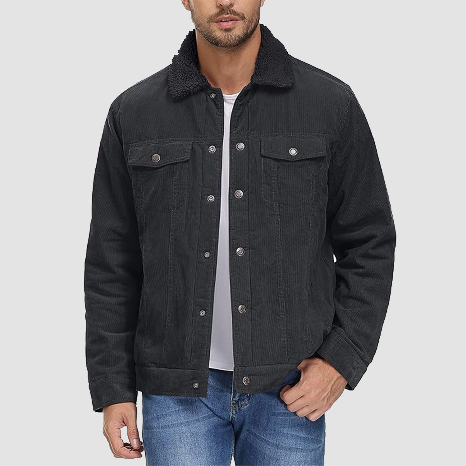 Herren - Cordjacke -  Baumwolle - Sherpa-Futter für den Winter - Gemütliche und warme Oberbekleidung
