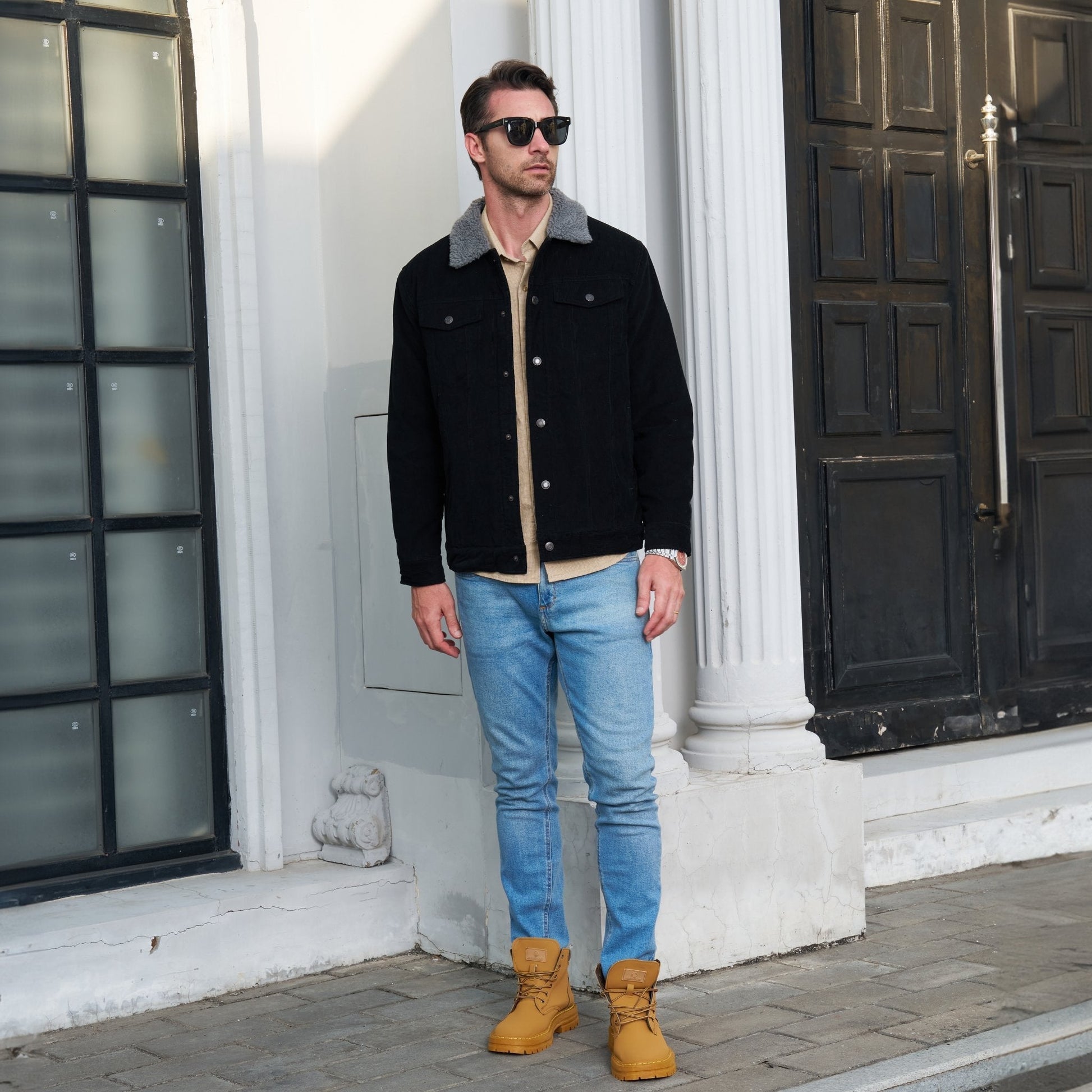 Herren - Cordjacke -  Baumwolle - Sherpa-Futter für den Winter - Gemütliche und warme Oberbekleidung