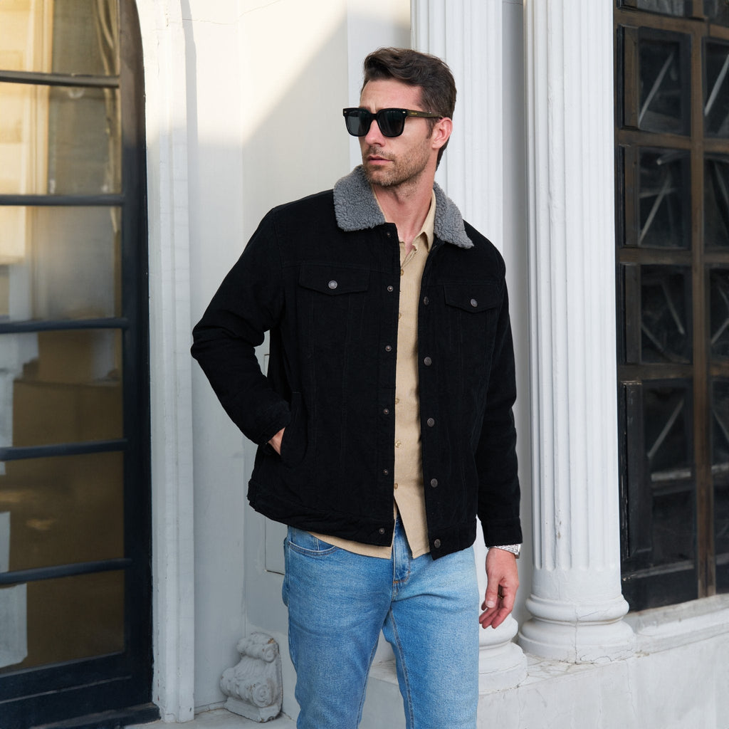 Herren - Cordjacke -  Baumwolle - Sherpa-Futter für den Winter - Gemütliche und warme Oberbekleidung