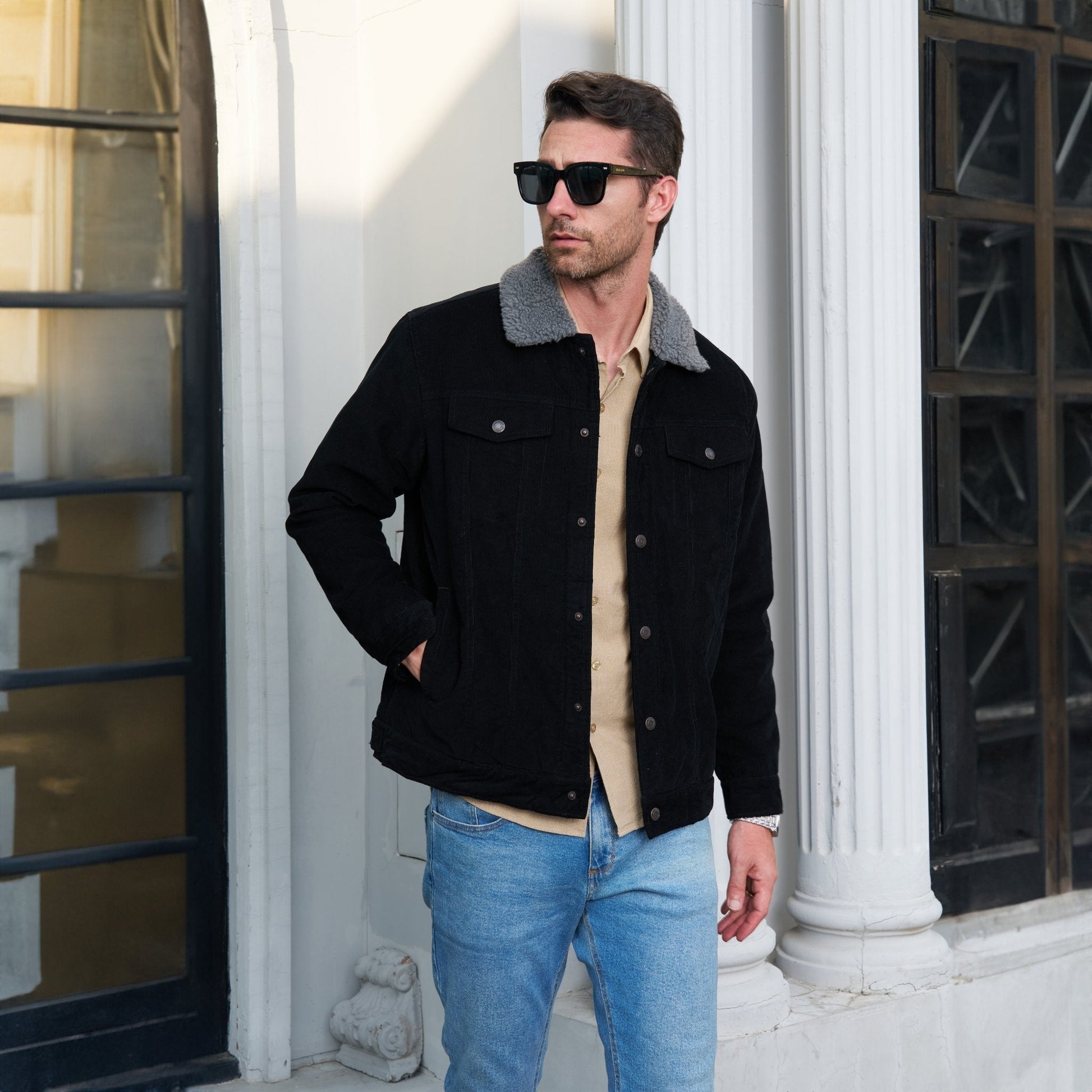 Herren - Cordjacke -  Baumwolle - Sherpa-Futter für den Winter - Gemütliche und warme Oberbekleidung