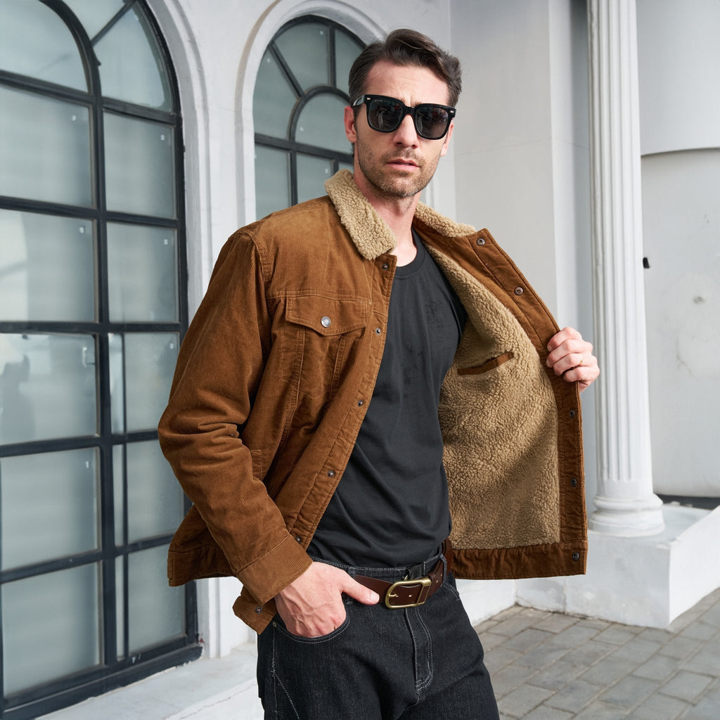 Herren - Cordjacke -  Baumwolle - Sherpa-Futter für den Winter - Gemütliche und warme Oberbekleidung