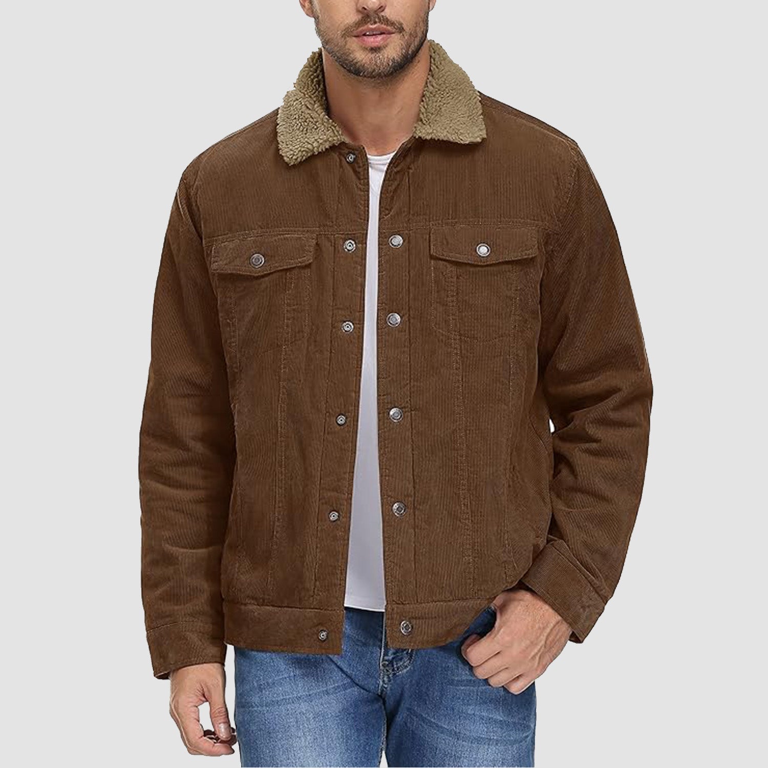 Herren - Cordjacke -  Baumwolle - Sherpa-Futter für den Winter - Gemütliche und warme Oberbekleidung
