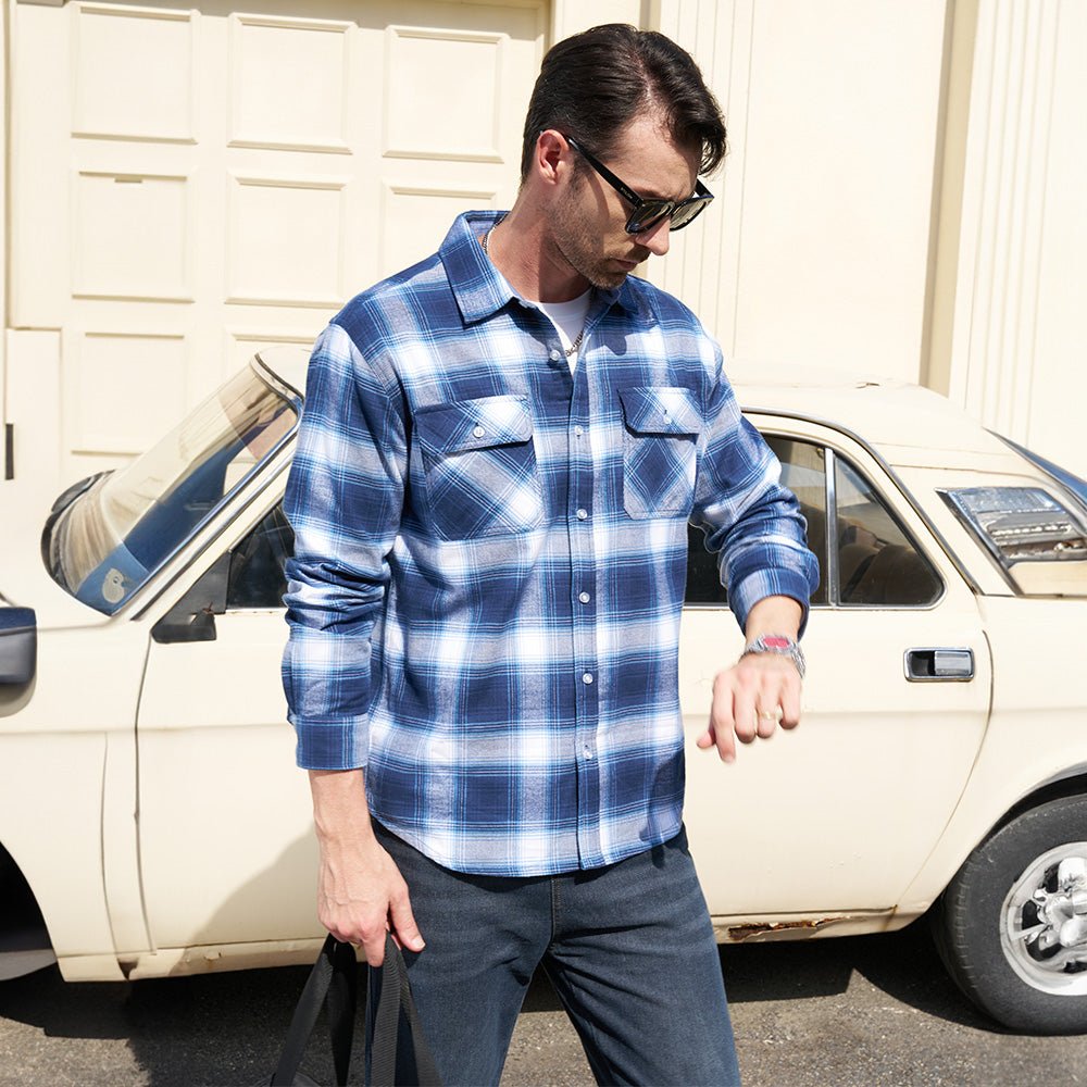 Herren - Langarmhemd - Baumwolle - Karierter Flanell im Casual Style - Bequem und Trendy