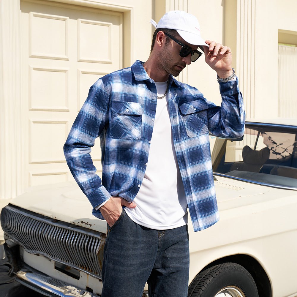 Herren - Langarmhemd - Baumwolle - Karierter Flanell im Casual Style - Bequem und Trendy