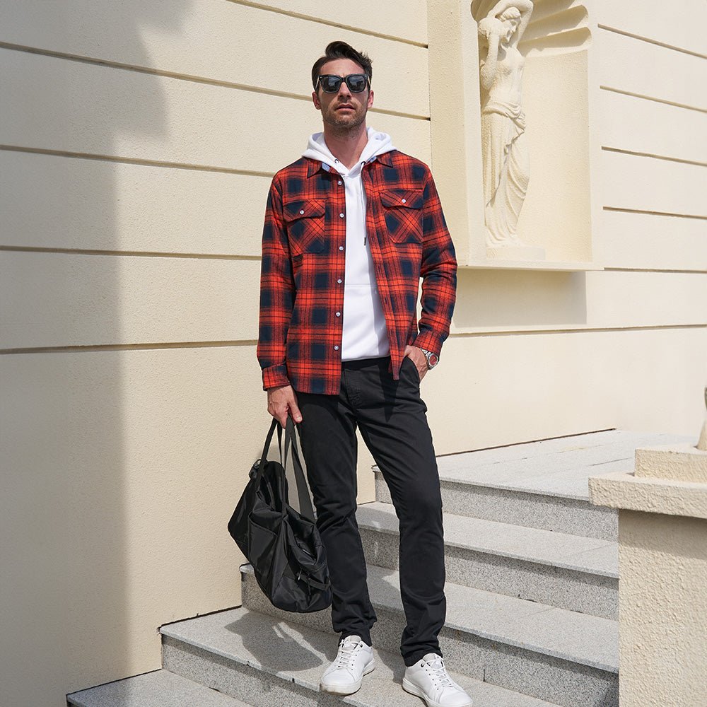 Herren - Langarmhemd - Baumwolle - Karierter Flanell im Casual Style - Bequem und Trendy