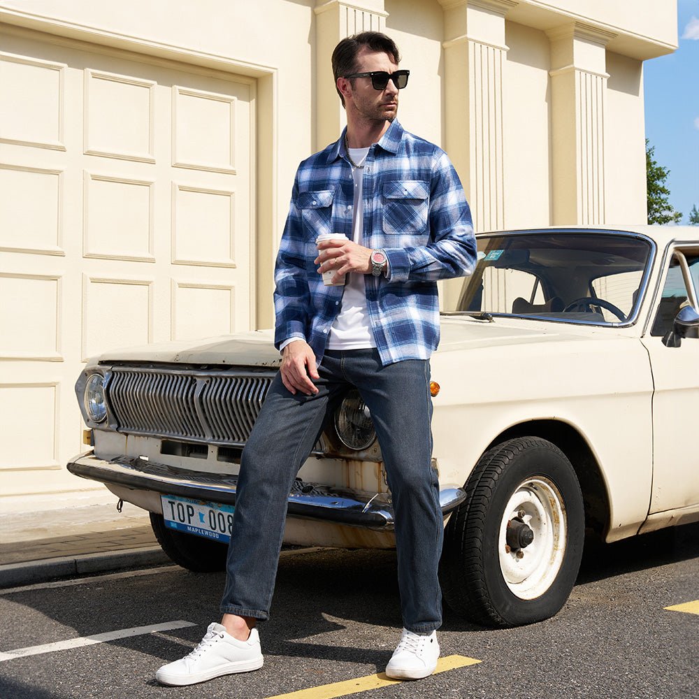 Herren - Langarmhemd - Baumwolle - Karierter Flanell im Casual Style - Bequem und Trendy