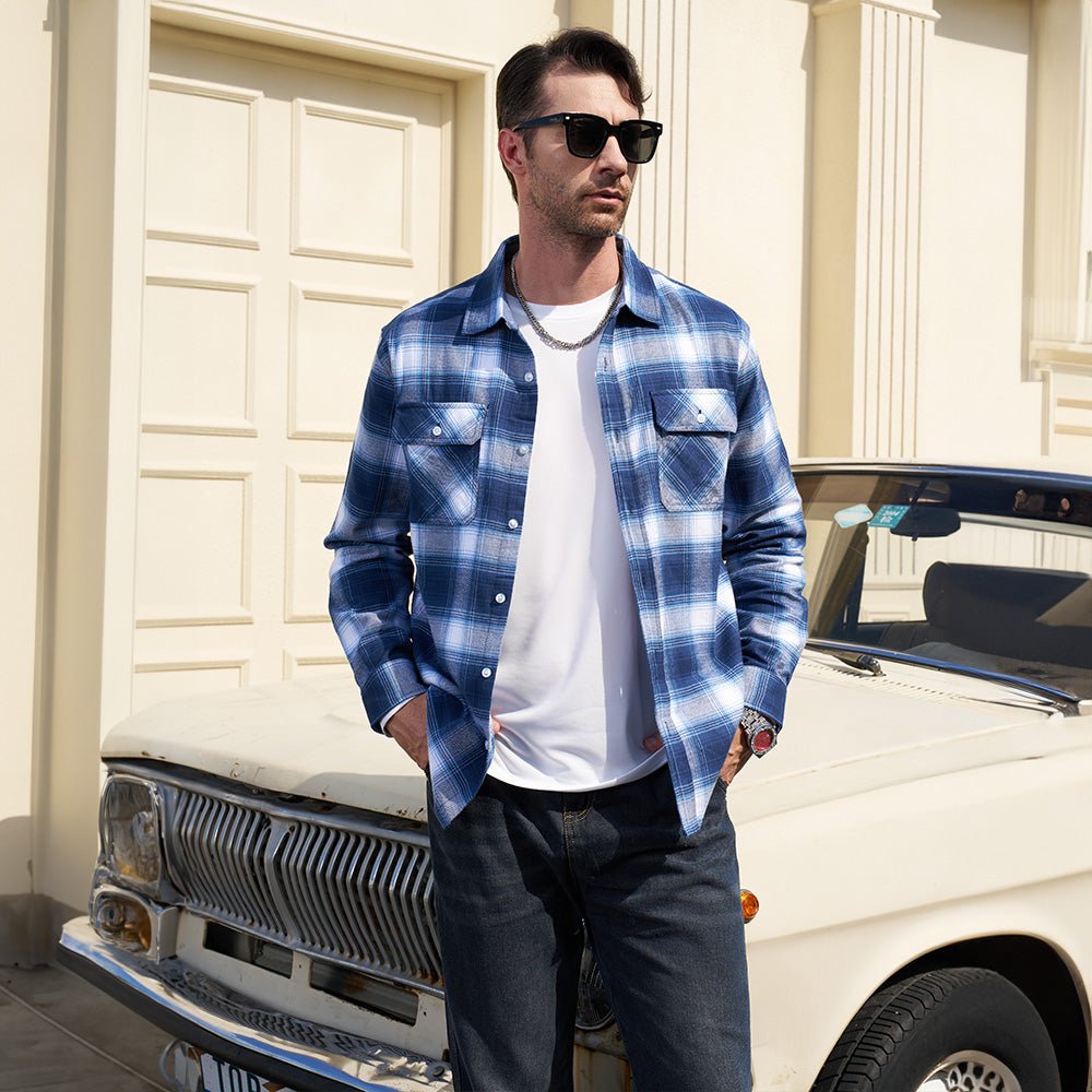 Herren - Langarmhemd - Baumwolle - Karierter Flanell im Casual Style - Bequem und Trendy
