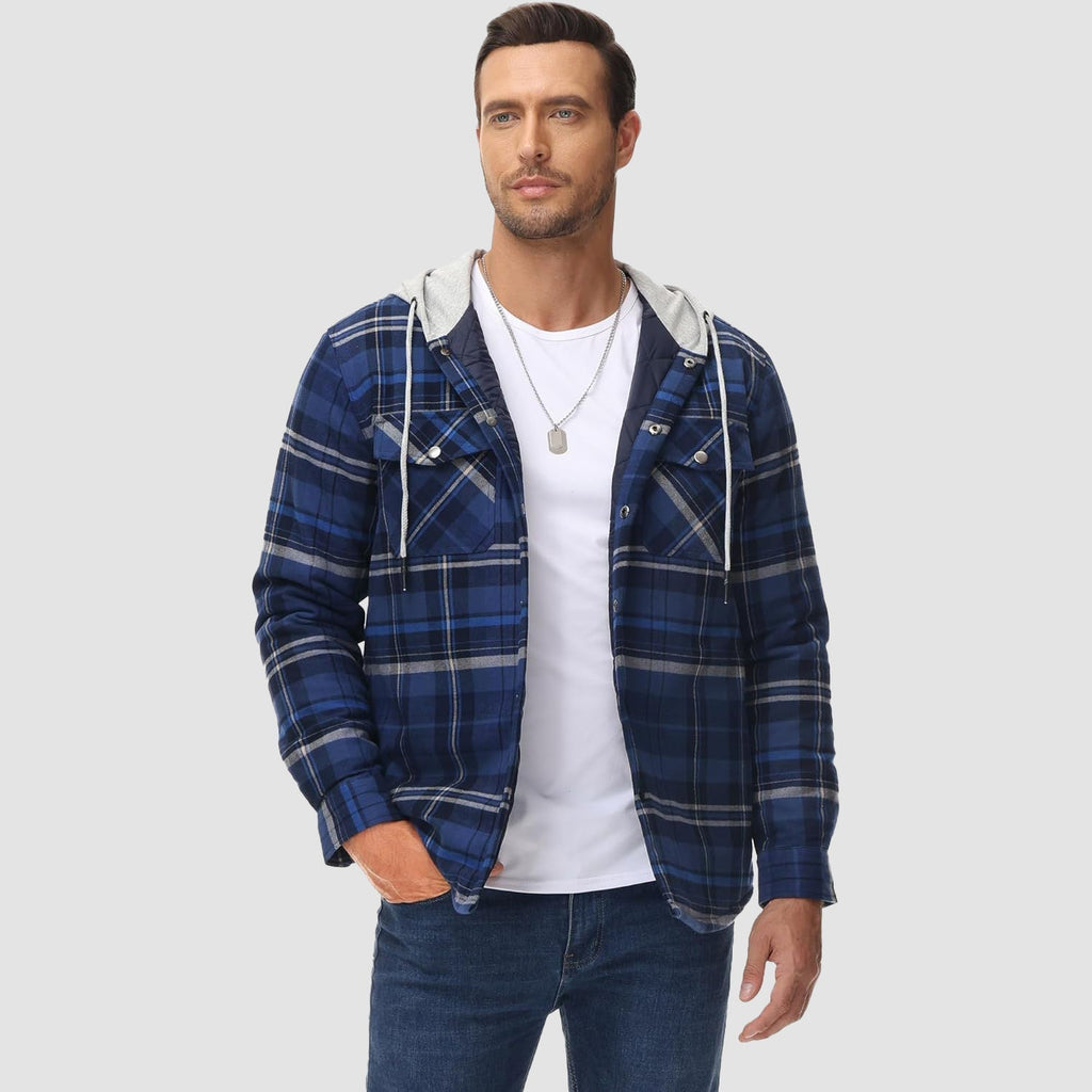 Herren - Gesteppte Flanelljacke mit Kapuze - Baumwolle - Warmes Design für Casual Outerwear
