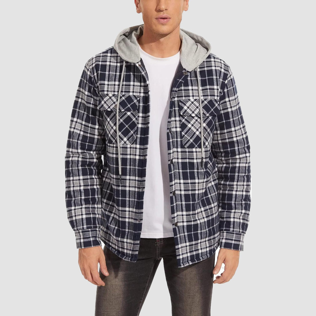 Herren - Gesteppte Flanelljacke mit Kapuze - Baumwolle - Warmes Design für Casual Outerwear