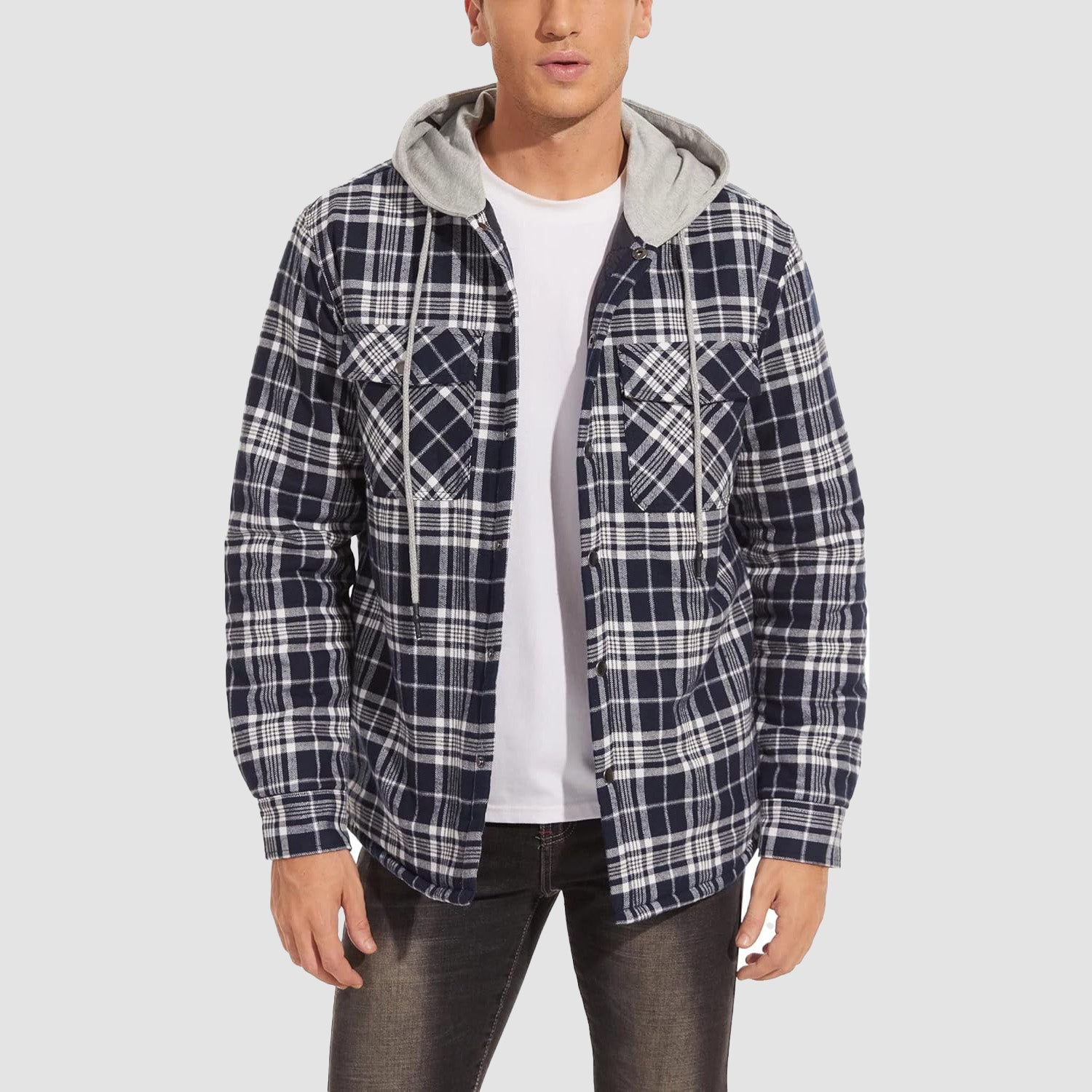 Herren - Gesteppte Flanelljacke mit Kapuze - Baumwolle - Warmes Design für Casual Outerwear