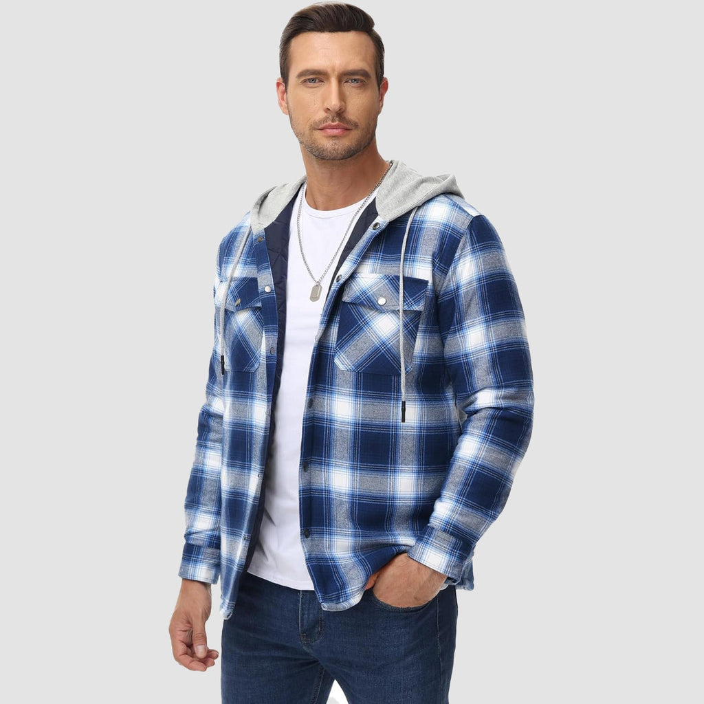 Herren - Gesteppte Flanelljacke mit Kapuze - Baumwolle - Warmes Design für Casual Outerwear