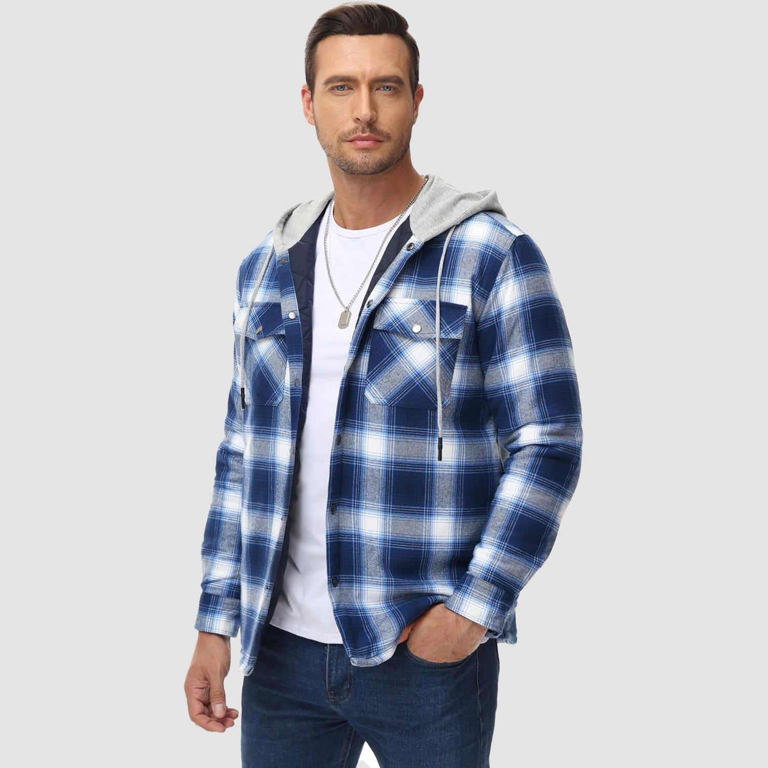 Herren - Gesteppte Flanelljacke mit Kapuze - Baumwolle - Warmes Design für Casual Outerwear