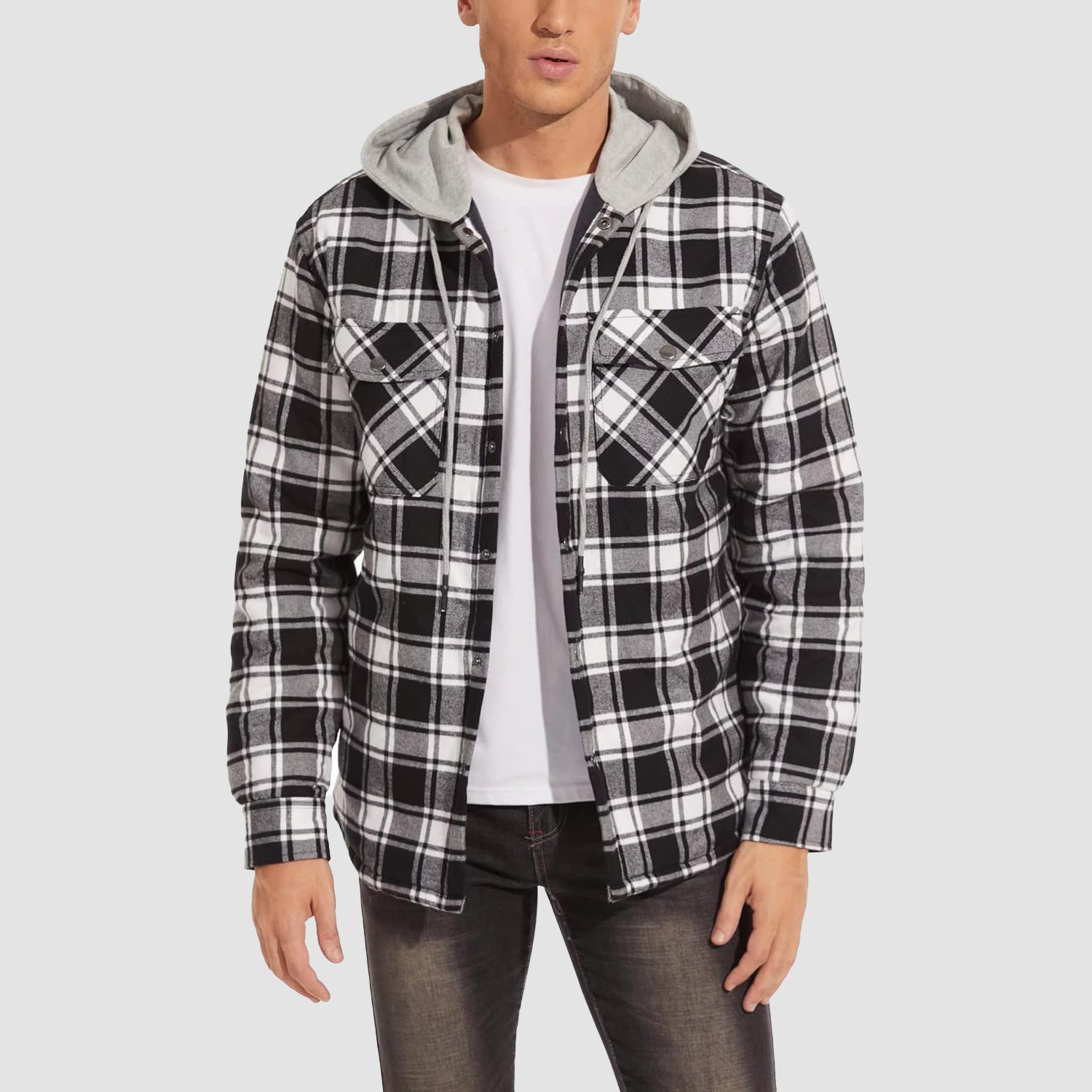 Herren - Gesteppte Flanelljacke mit Kapuze - Baumwolle - Warmes Design für Casual Outerwear