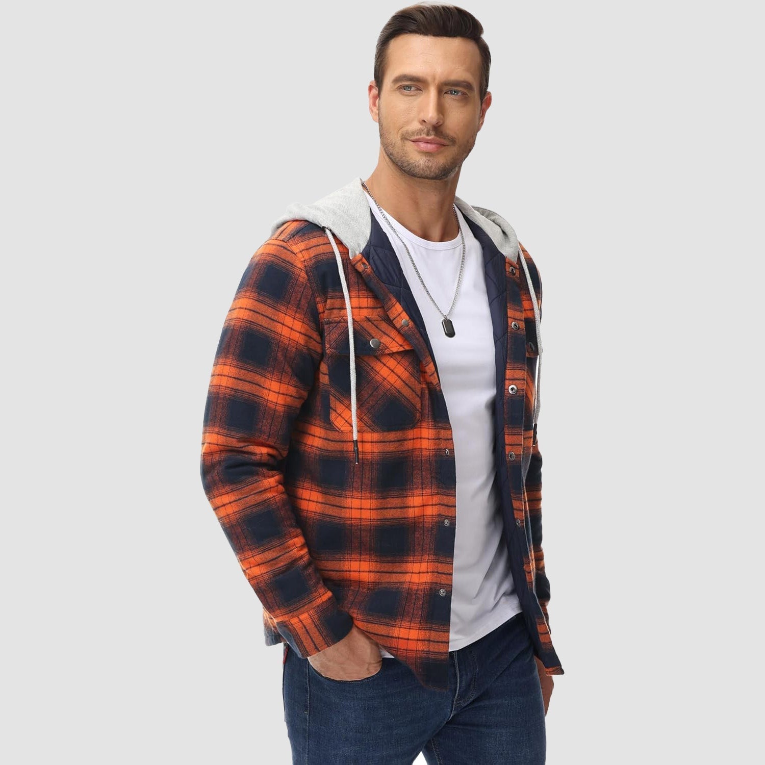 Herren - Gesteppte Flanelljacke mit Kapuze - Baumwolle - Warmes Design für Casual Outerwear