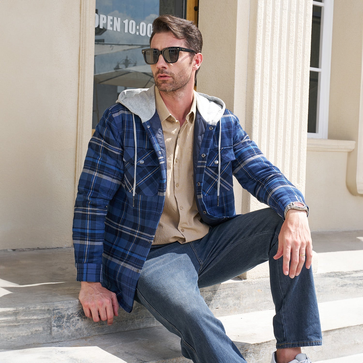 Herren - Gesteppte Flanelljacke mit Kapuze - Baumwolle - Warmes Design für Casual Outerwear