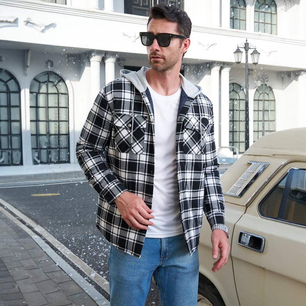 Herren - Gesteppte Flanelljacke mit Kapuze - Baumwolle - Warmes Design für Casual Outerwear