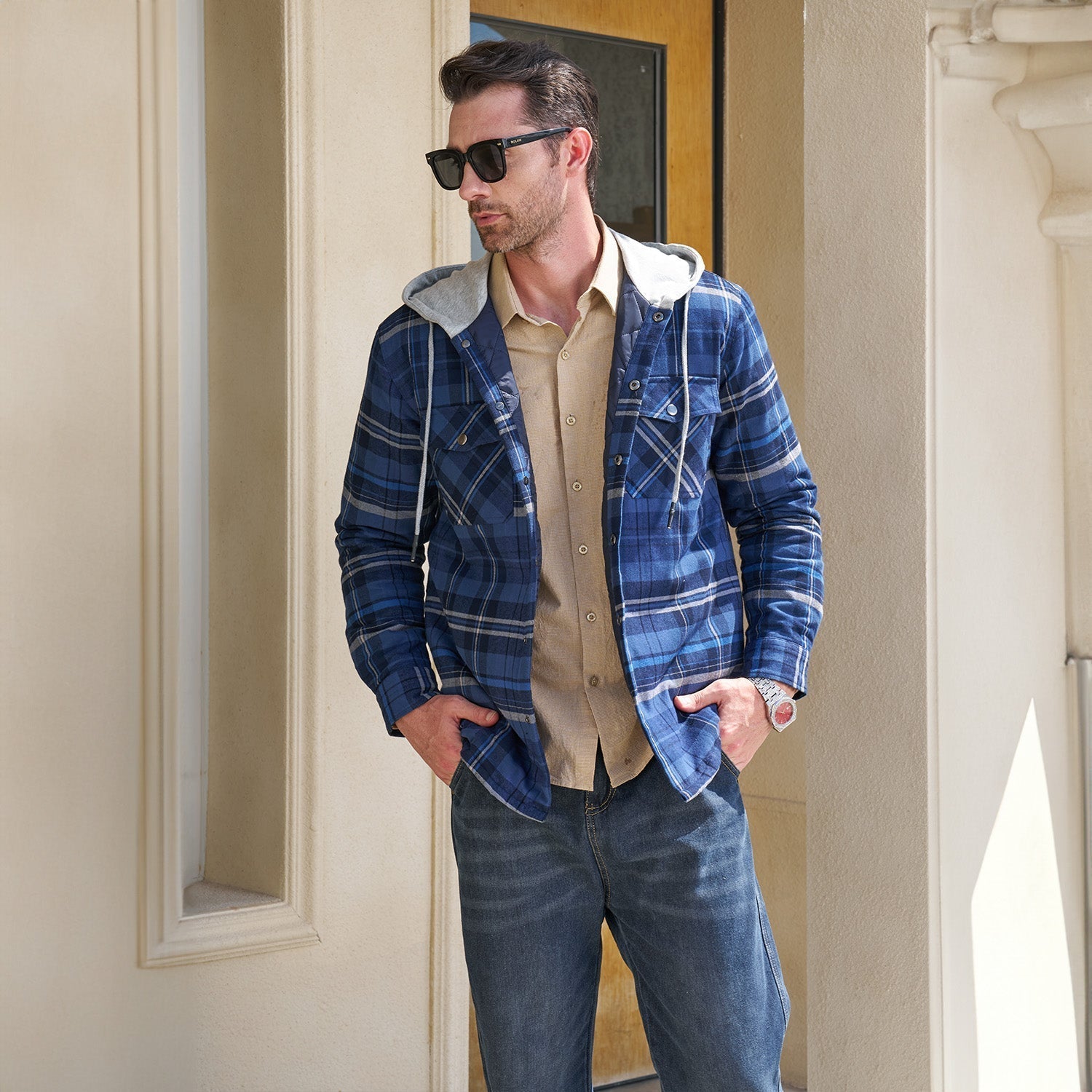 Herren - Gesteppte Flanelljacke mit Kapuze - Baumwolle - Warmes Design für Casual Outerwear