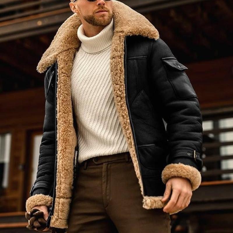 Herren - Mehrfachtaschen Jacke - Kunstpelz Lambswool - Klassischen Design - Ultimativen Winterkomfort
