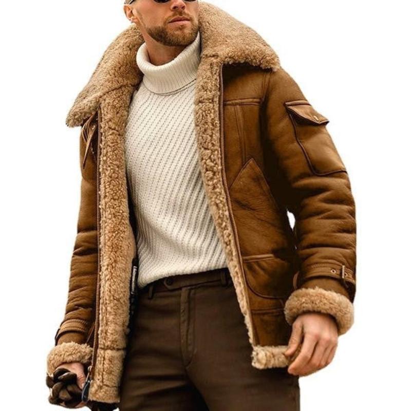 Herren - Mehrfachtaschen Jacke - Kunstpelz Lambswool - Klassischen Design - Ultimativen Winterkomfort