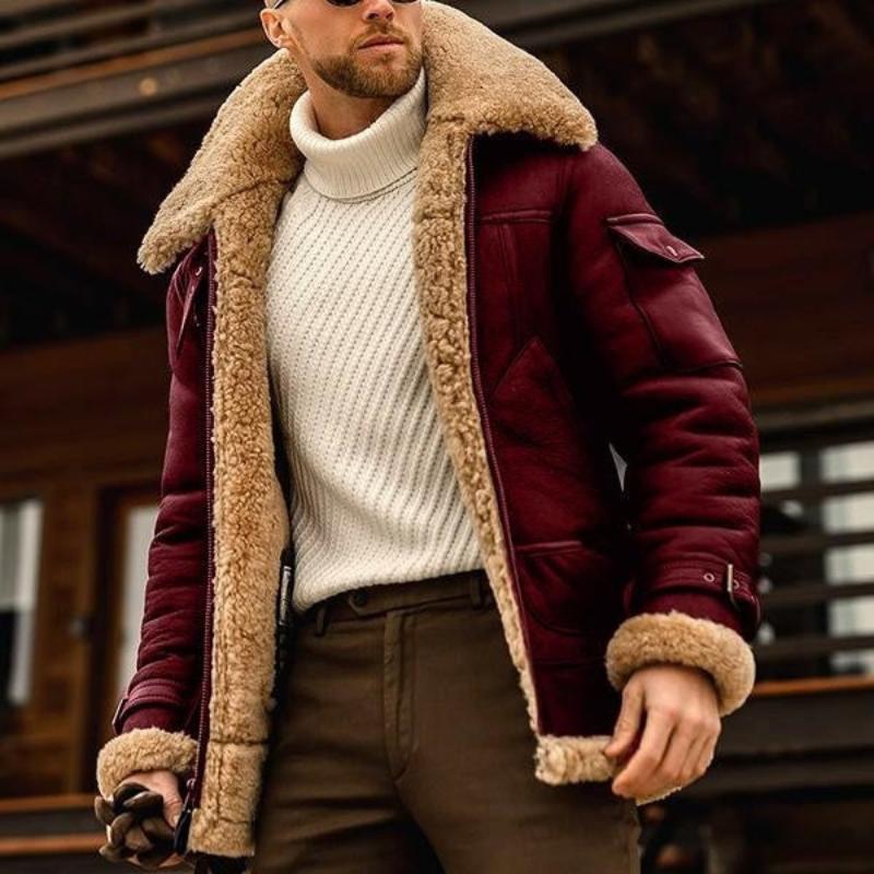 Herren - Mehrfachtaschen Jacke - Kunstpelz Lambswool - Klassischen Design - Ultimativen Winterkomfort