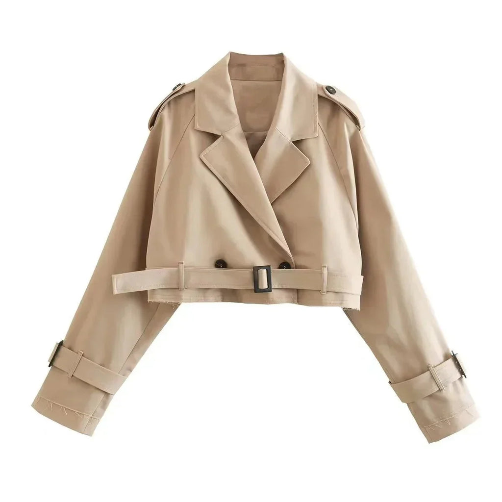 Damen - Stylischer kurzer Trenchcoat - Hochwertigem Material - Modisches Design - Perfekt für jede Gelegenheit