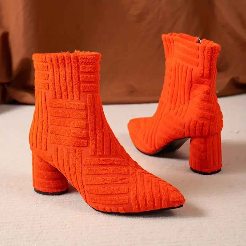 Nina | Sommer orange Damenstiefel mit klobigem Absatz