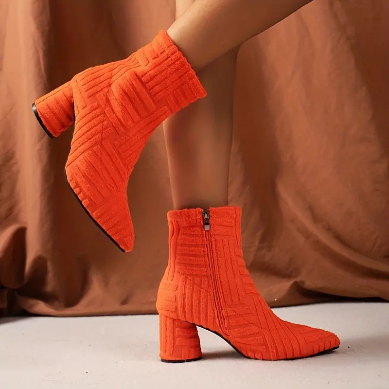 Nina | Sommer orange Damenstiefel mit klobigem Absatz
