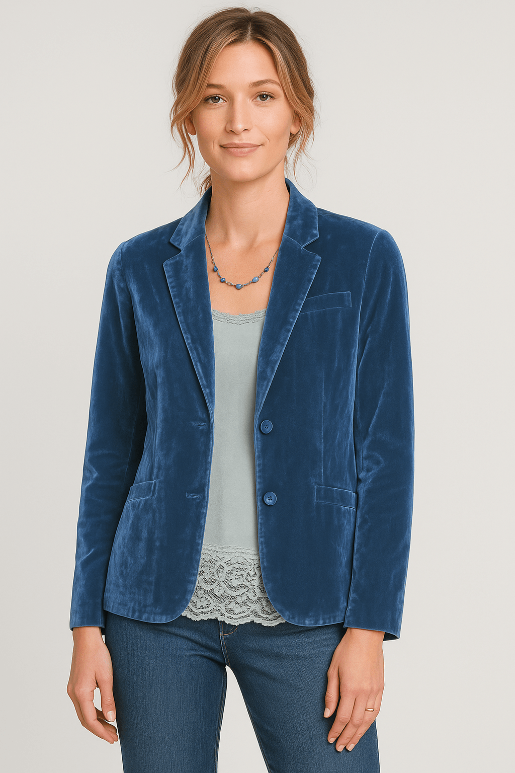 Damen - Samtblazer - Schlanke Passform - Ein Knopf Verschluss - Stilvolle Jacke für jeden Anlass - Modischer Begleiter