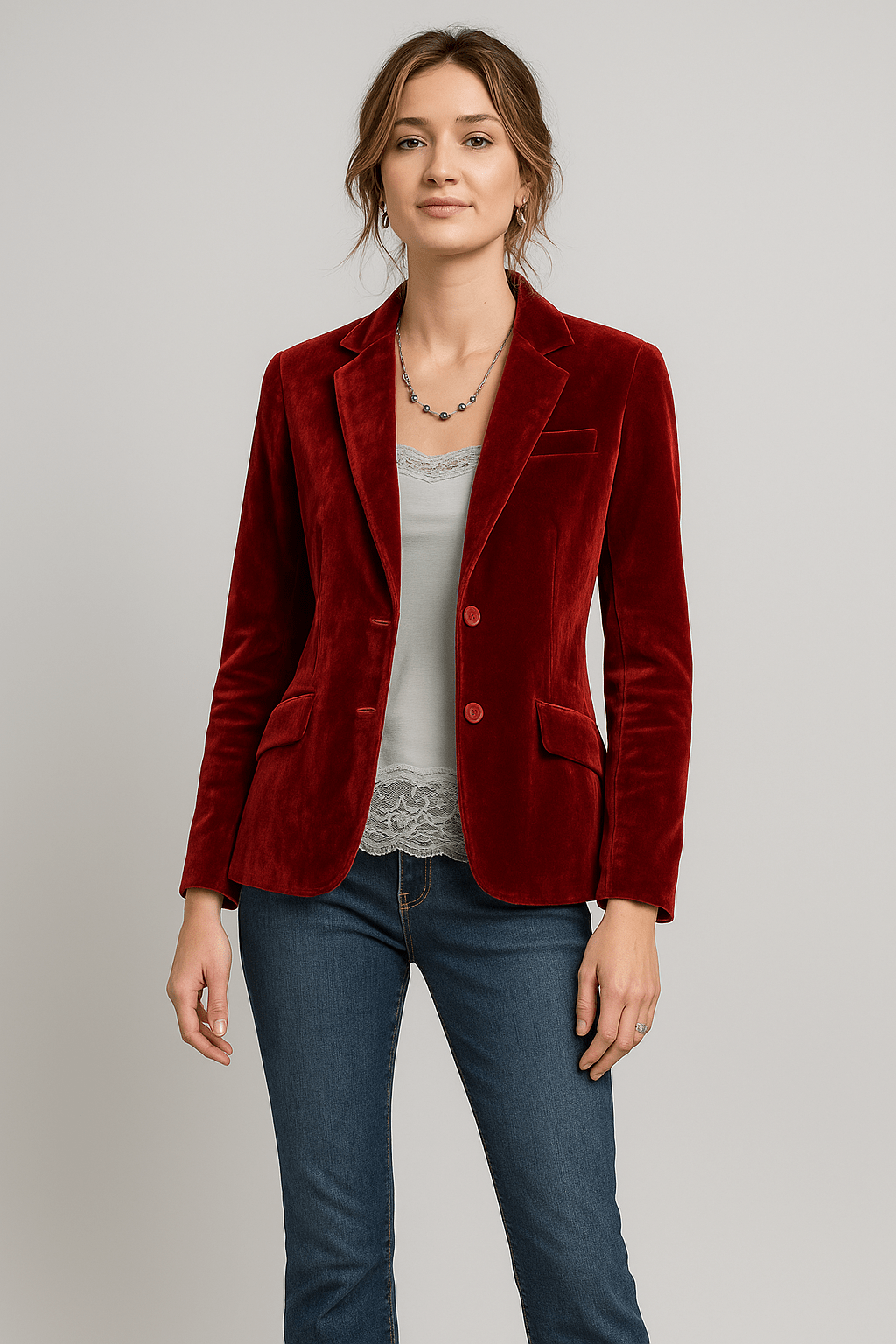 Damen - Eleganter Slim Fit Samtblazer - Weicher Stoff - Stilvolle Jacke aus Samt für jeden Anlass